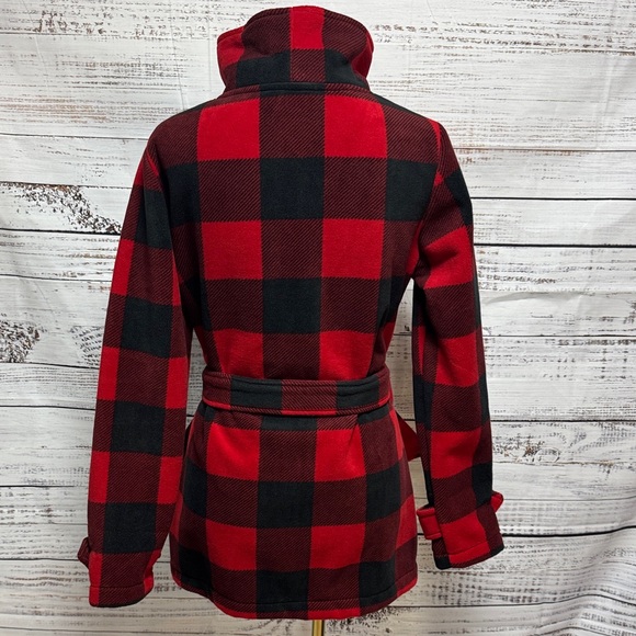 Red & Black Buffalo Plaid Fleece Peacoat - Picture 5 of 6